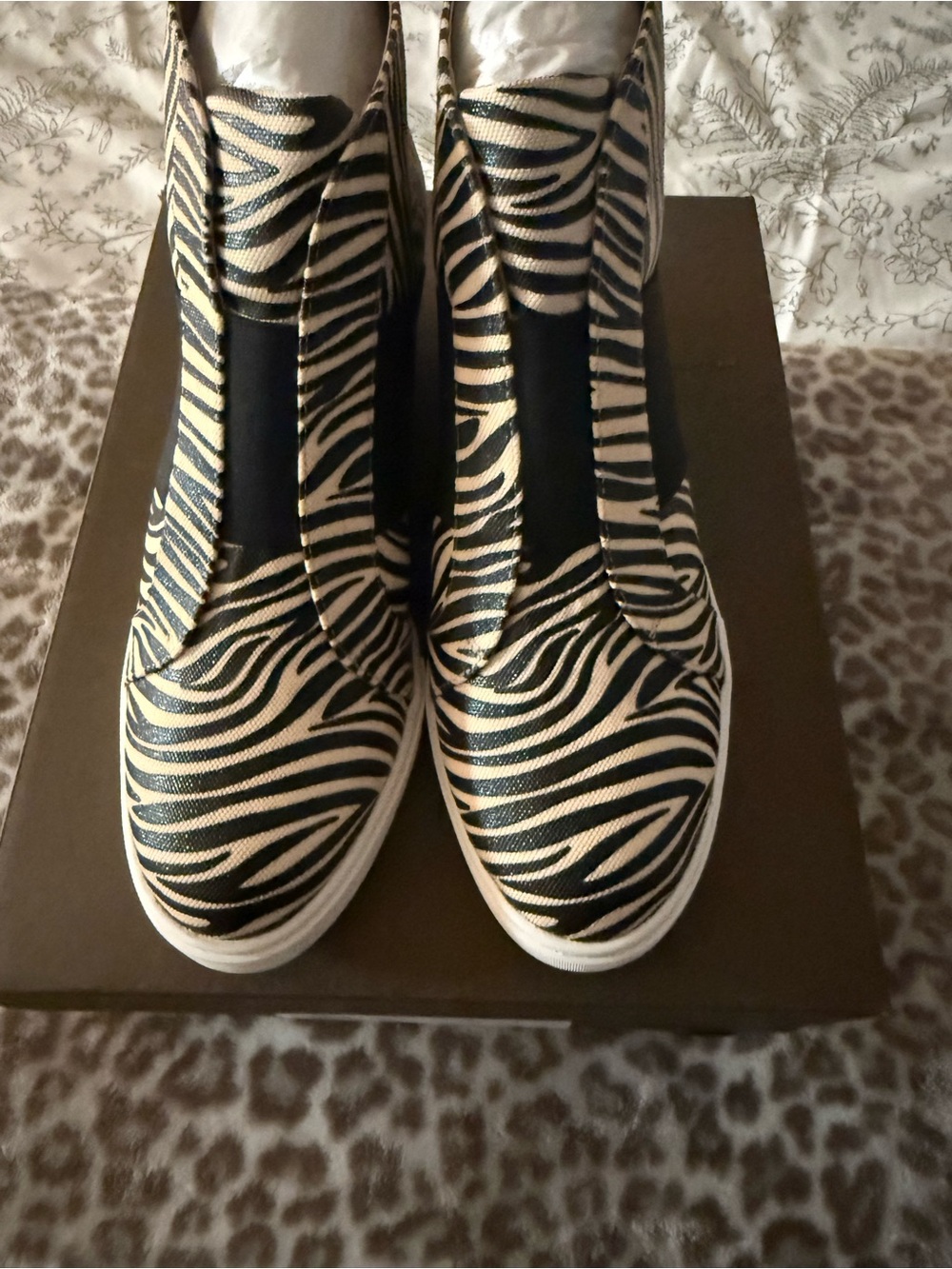 Línea Paolo Black and Cream Zebra Slip-On Platform Sneakers